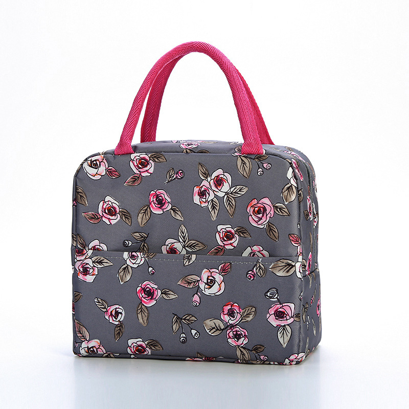 PLEEGA Functionele Patroon Cooler Lunchbox Draagbare Geïsoleerde Canvas Lunch Tas Thermische Voedsel Picknick Lunch Tassen Voor Vrouwen Kids: Blue Rose