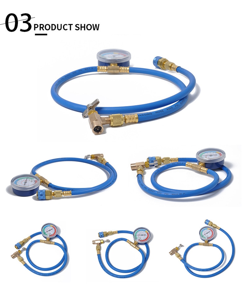 Car Air Conditioning Repair Tool R134a Air Conditioner Fluoride Tube Quick Release Refrigerant Connector Pressure Gauge