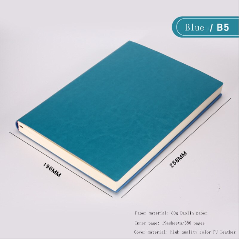 Soft Business Leather Diary Notebook A6 A5 B5 PU Travelers Journal Thicken School Office Meeting Record Notepad Handbook: B5 Blue