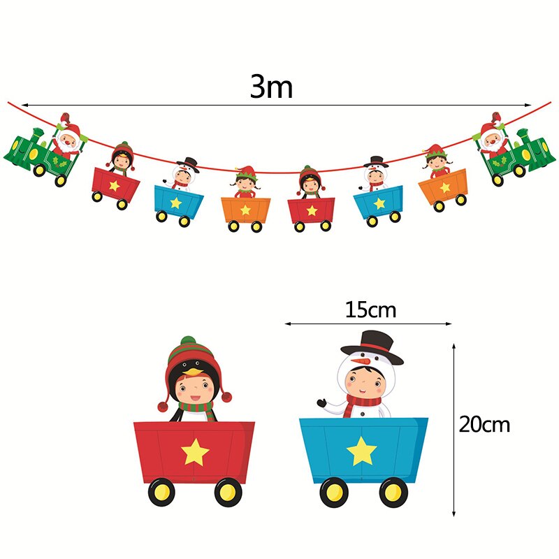 3m Länge Santa Claus Weihnachten Baum Zauberstab Hängen Papier Girlande Weihnachten Baum Dekoration Elch Socken Sterne freundlicher Frohe Weihnachten Banner: G14 Mädchen Junge