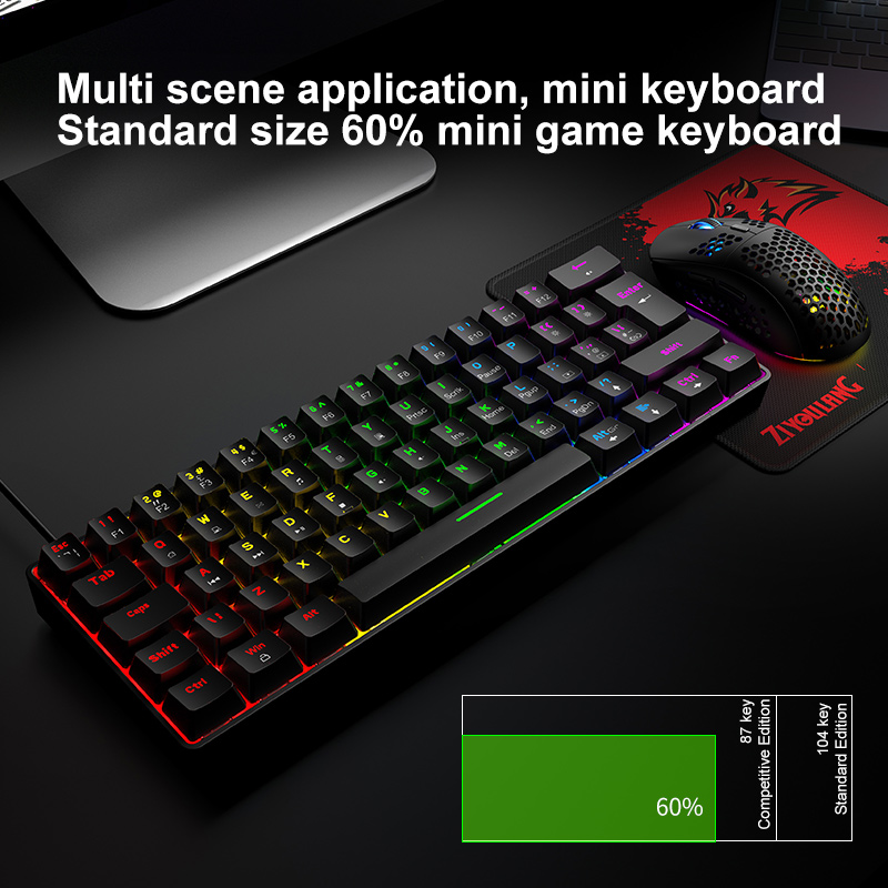 Wired Keyboard Mouse and Mouse pad Set Gaming Mechanical Keyboards 62 keys RGB Backlit Blue Red Switch for PC Gamer