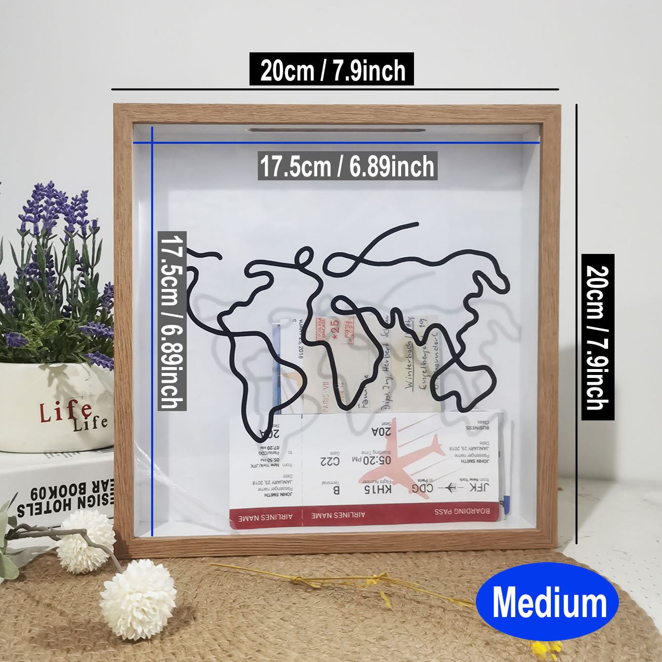 Cadre photo Shadow Box avec fente supérieure – Affichage de billets/mémories, cadre photo pour souvenirs de voyage et collection de souvenirs