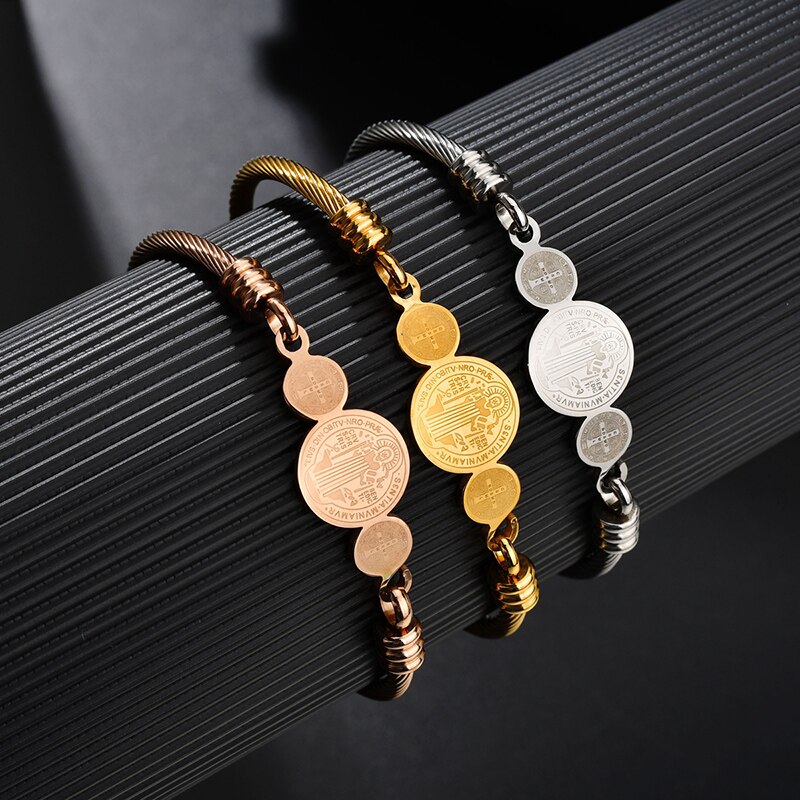 Goxijite 3 Colors Jewelry Women's Stainless Steel Twisted Cable Wire Heart Tree Of Life Charm Bracelet Bangle Jewlery: style 5 / gold