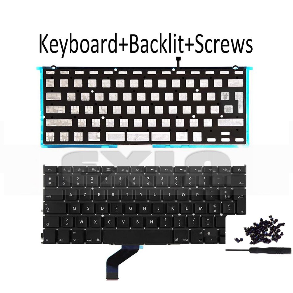 for Apple Macbook Pro Retina 13" A1425 French Keyboard AZERTY FR EU Keyboard w/ Backlight Backlight Year: White