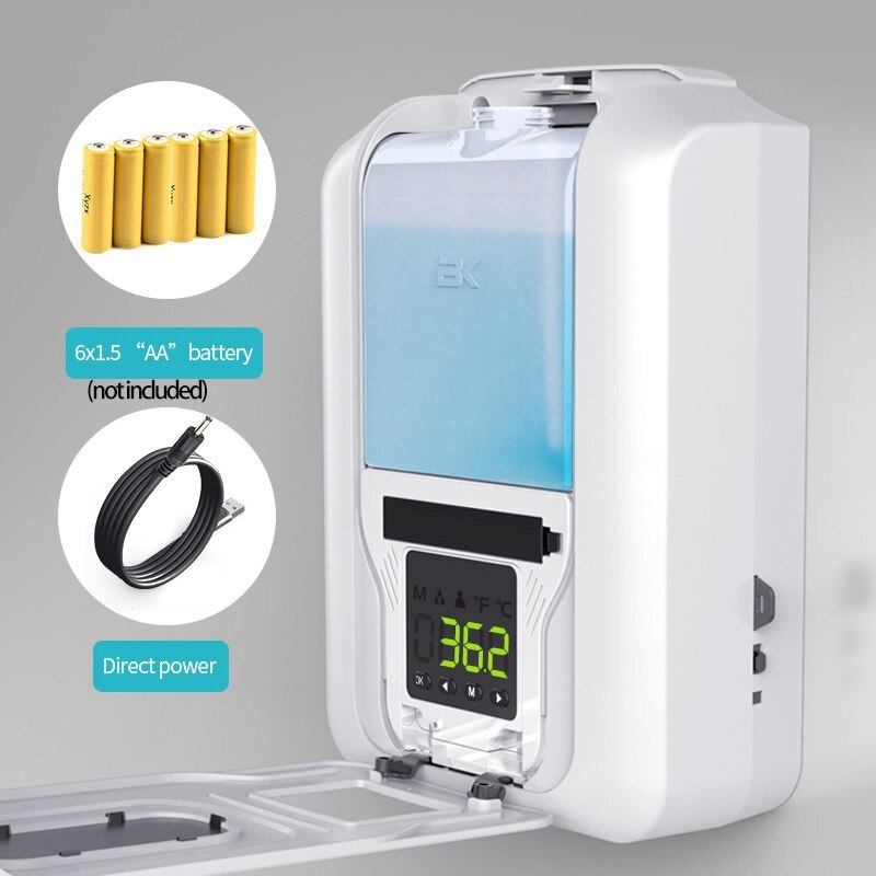 Automatic Touchless Wall Mounted Soap Dispenser,Induction Infrared Sensor Measurement Thermometer Alarm 3L