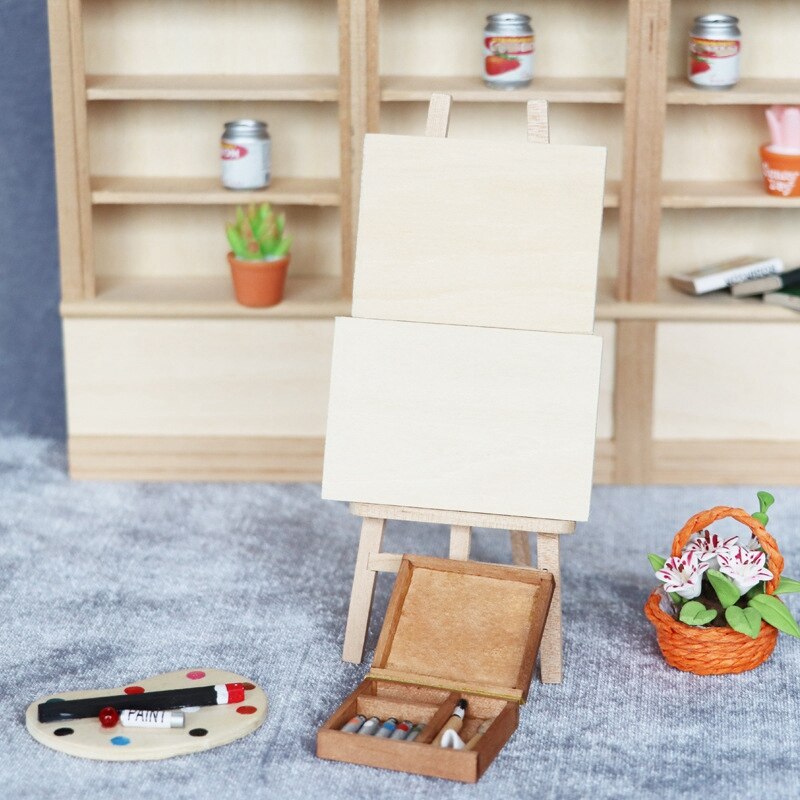 1:12 Schaal Poppenhuis Miniatuur Kunstenaar Verf Palet En Schildersezel Tekentafel Fit Voor Poppenhuis Decoratie Speelgoed