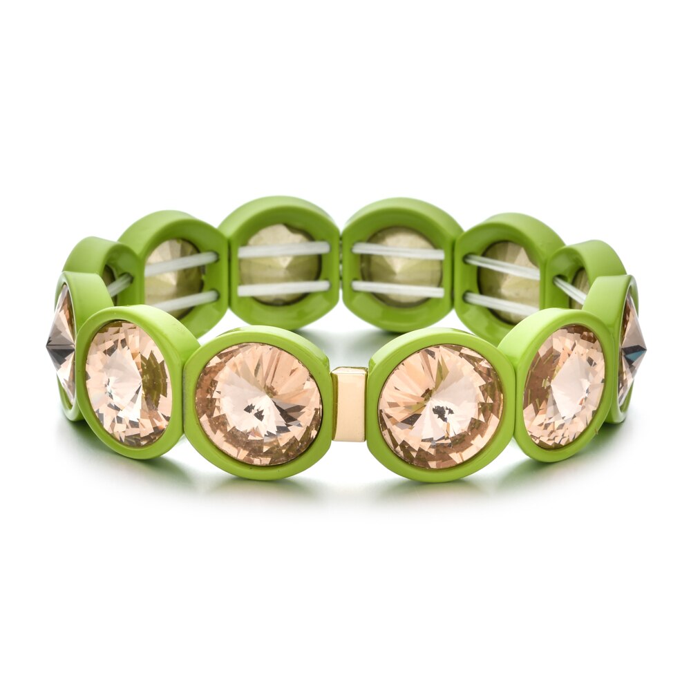 ZMZY, pulsera elástica de cristal grande bohemia Vintage hecha a mano, brazalete elástico esmaltado, pulsera de cuentas de azulejo de arcoíris para joyería de mujer: Color dorado