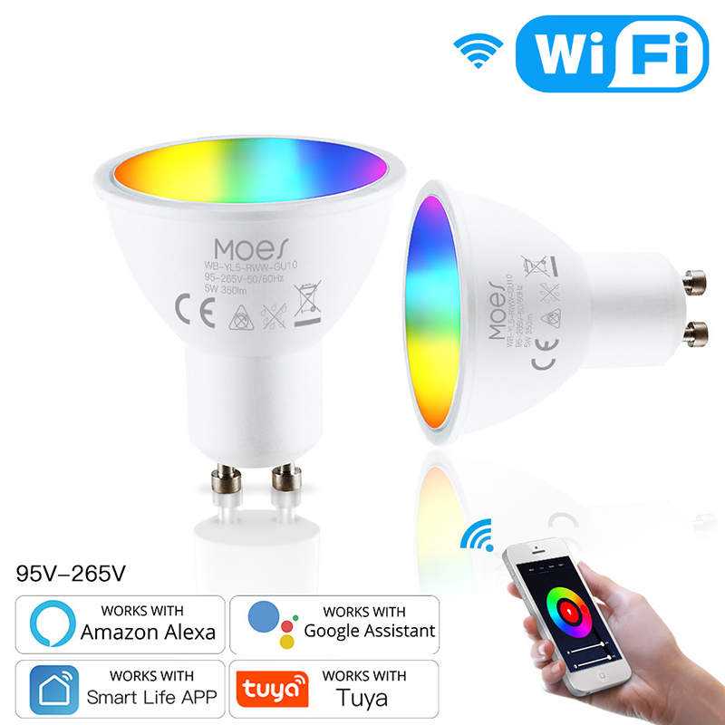 Ampoule LED GU10 Intelligente WiFi RGBCW - Compatible Alexa, Google Home, Variateur Couleur