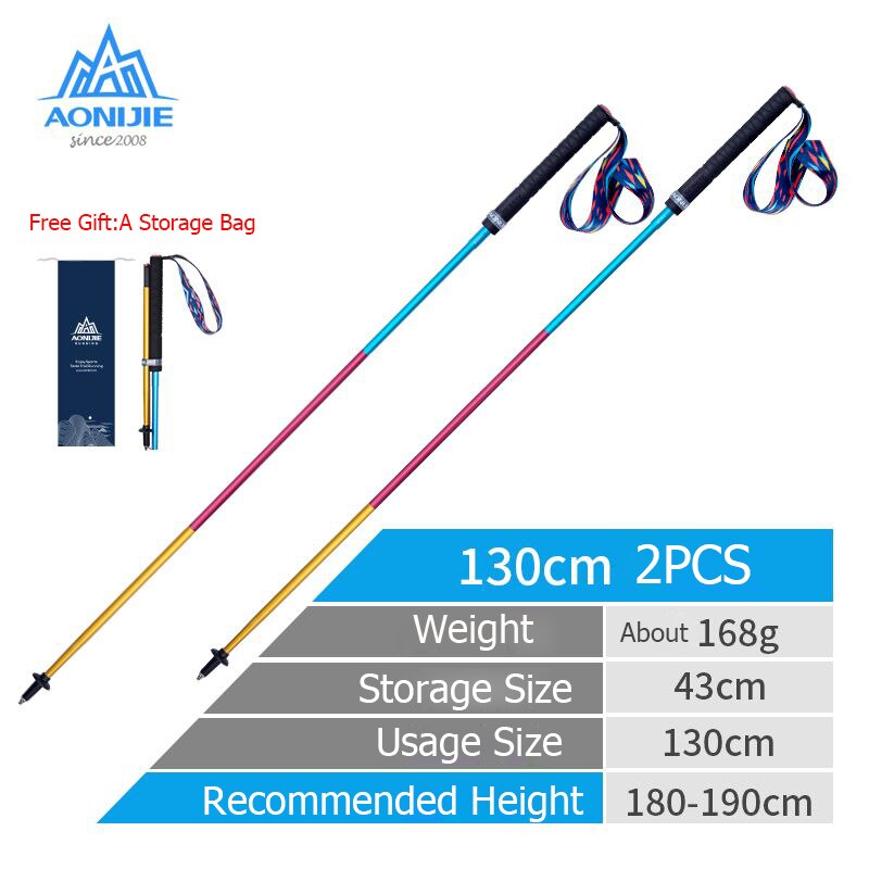 2PCS AONIJIE Light Weight Folding Collapsible Quick Lock Trekking Cane Pole Hiking Pole Clamp Trail Walking Stick Carbon Fiber