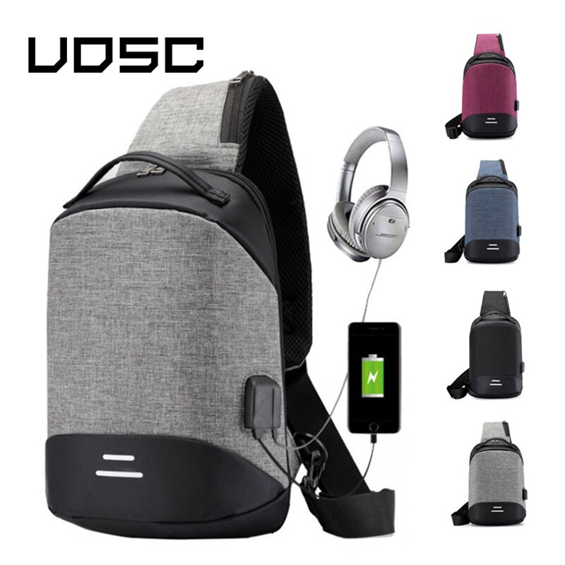 UOSC Chest Bag Men Crossbody Bag USB Anti-theft Buckle High Capacity Suit For Pad Water Shoulder Bag Trave Bag