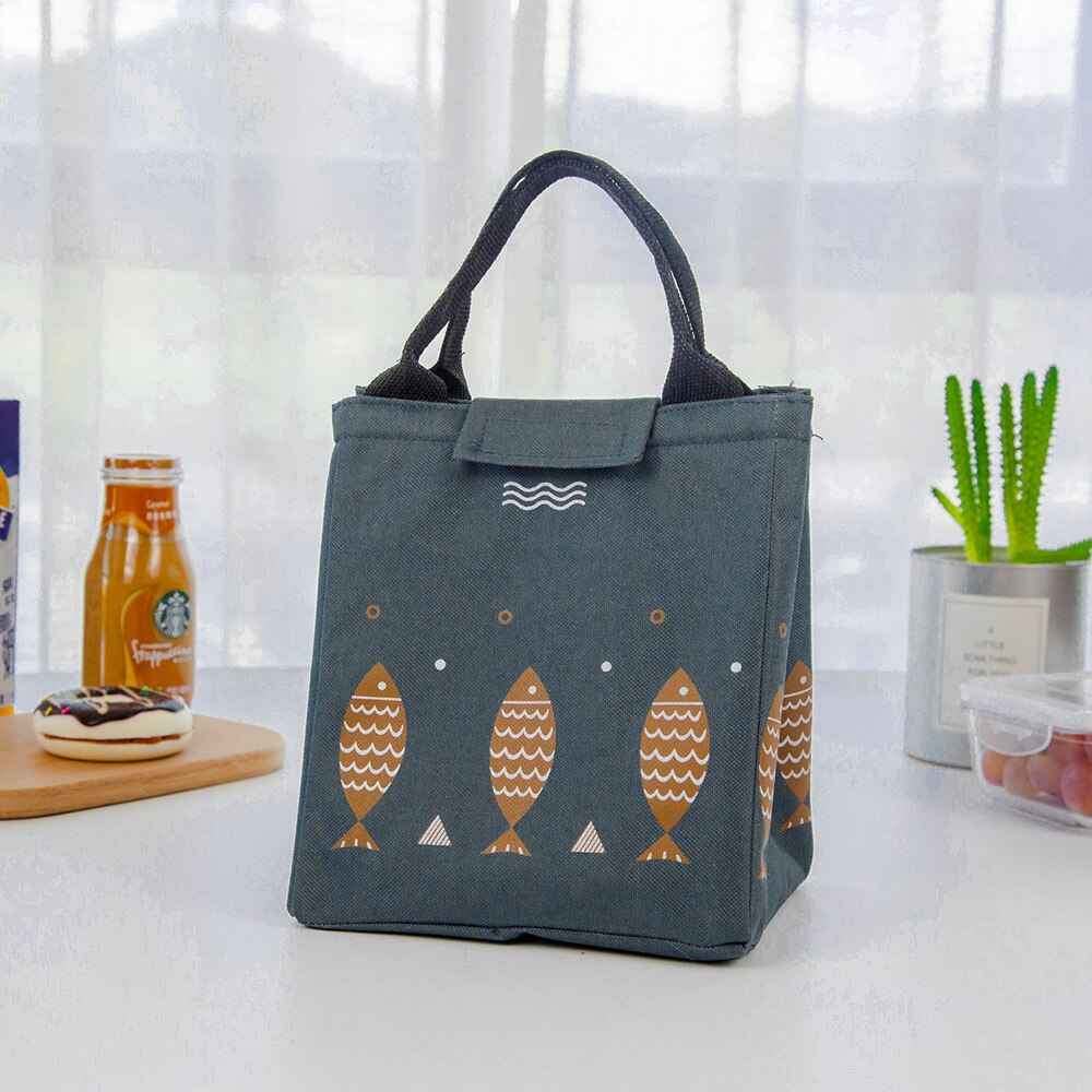 Ad alta Capacità Impermeabile Del Fumetto Sveglio Portatile Pranzo Al Sacco Isolato Termica Cibo Picnic Tote Bag Per Le Donne I Bambini della Scuola: Fish-Deep Gray