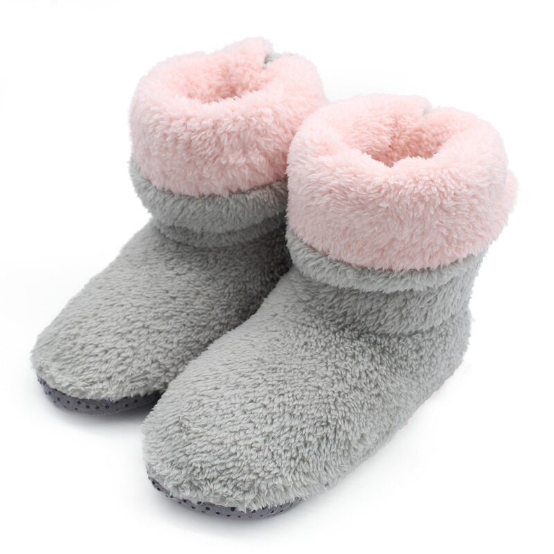 Steen Dorp Back Button Gemengde Kleuren Katoen Thuis Slippers Warme Zachte Pluche Pantoffels Indoor Vrouwen Slippers Schoenen Grote Maat 41: Grijs / 4