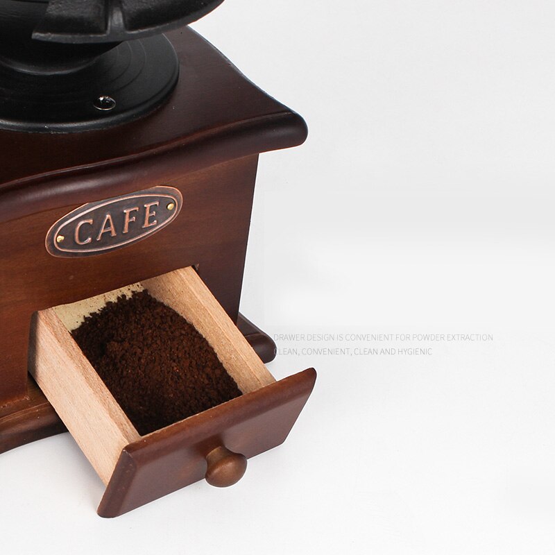 Manuaalinen käsikäyttöinen kahvimylly puu metalli retro klassinen minipore mylly pyörä kone karkeus kahvipapu maustekone työkalut