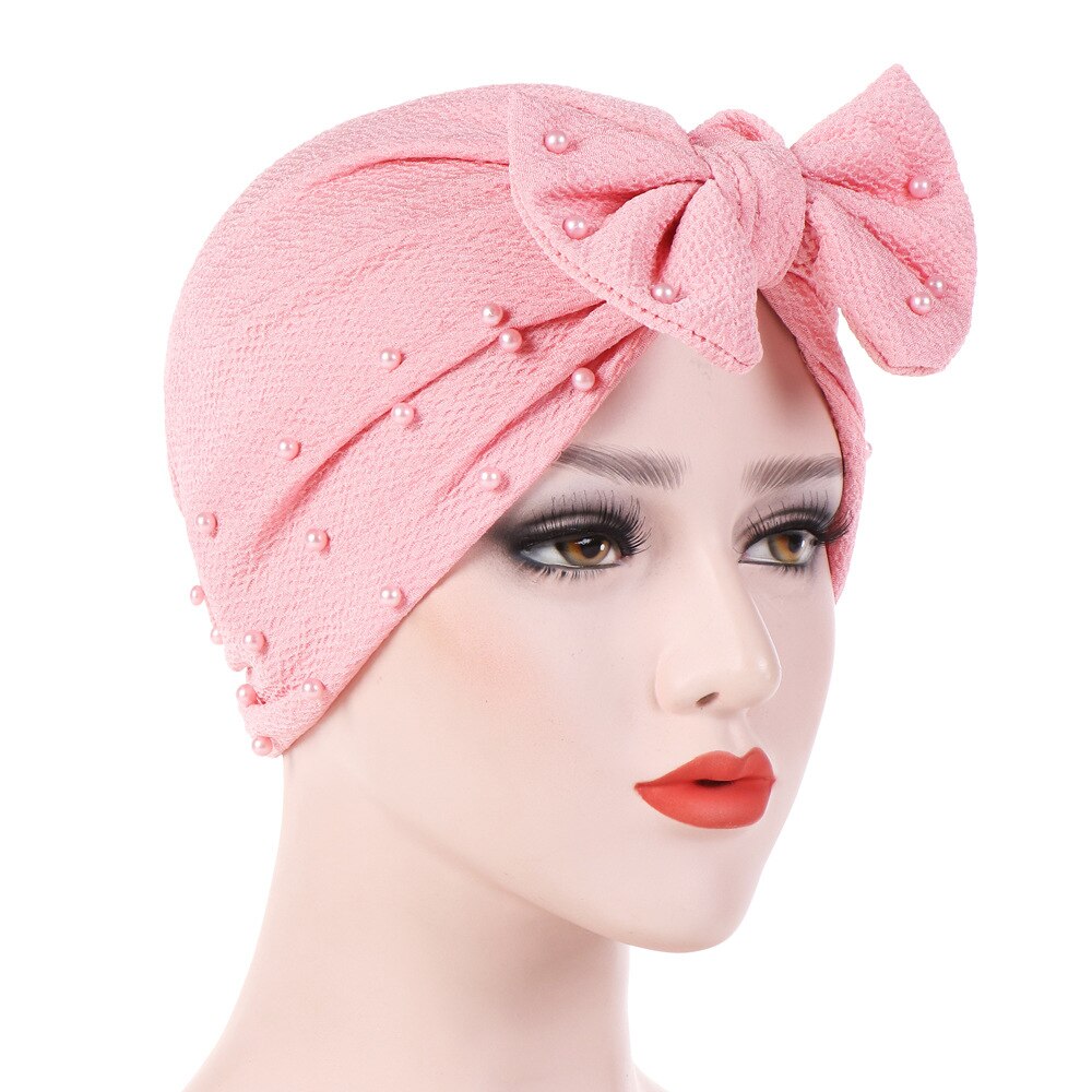 Turban musulman uni pour femmes, casquette indienne avec nœud élastique