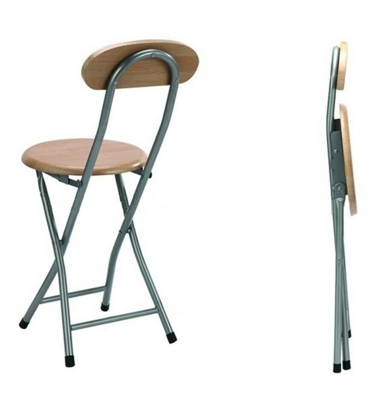 Starley Opvouwbare Metalen En Houten Stoel Met Rugleuning, 74X35X30 Cm Houten Kruk, Voor Keuken, Tuin, Woonkamer, Bar