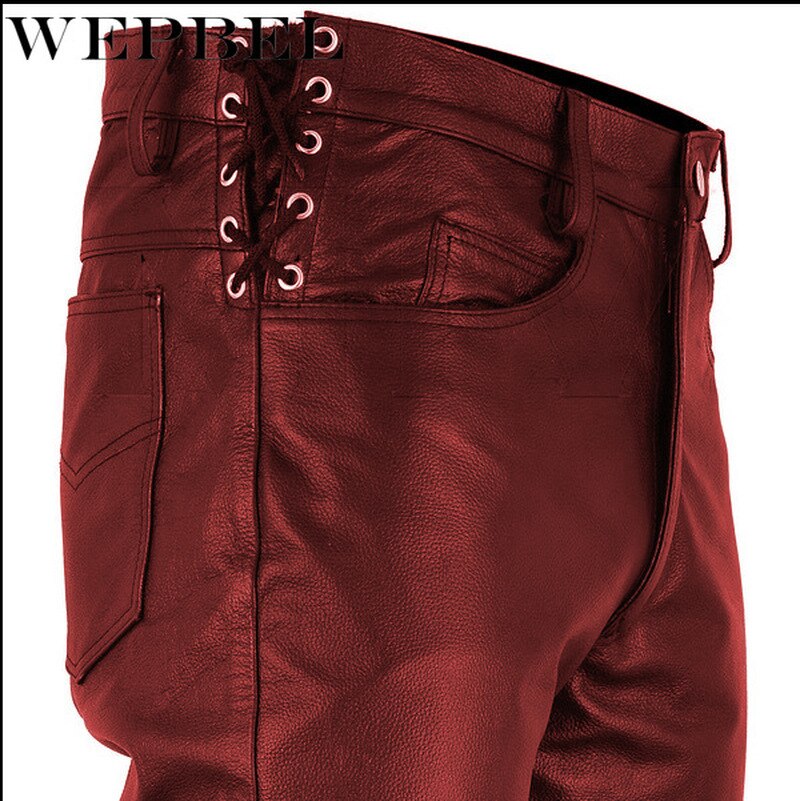Wepbel herre goth steampunk pu skinnbukse motorsykkel stein rull slank legging bukser vår høst varme lange bukser pluss str.