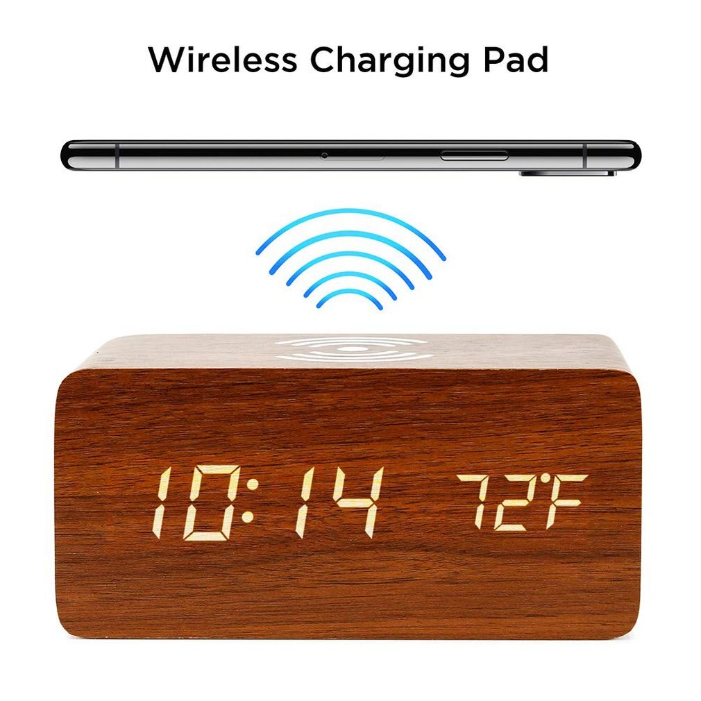Wooden LED Digital Clock With Sound Control Time Date Temperature Displaying For Bedroom Office And Family