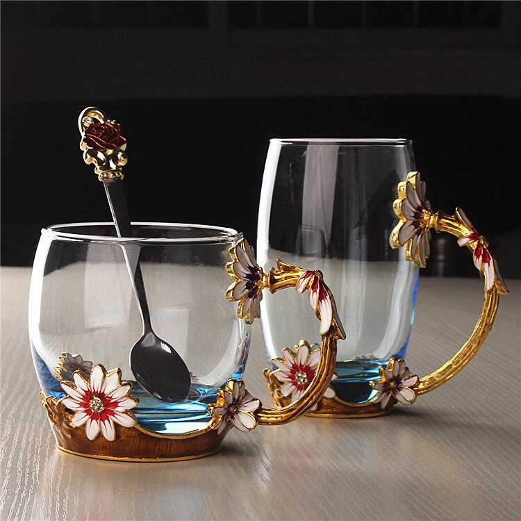 Daisy carved enamel water cup Cup color flower cup heat resistant glass