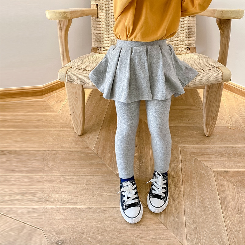 Automne mignon filles couleur unie plissé jupe-culotte bébé fille coton tout-match jupe avec leggings
