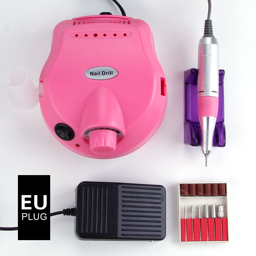 30000RPM Ceramic Cutter Manicure Set Electric Nail Drill Milling Machine Diamond Cutters Manicure Apparatus Tools: Pink EU Plug