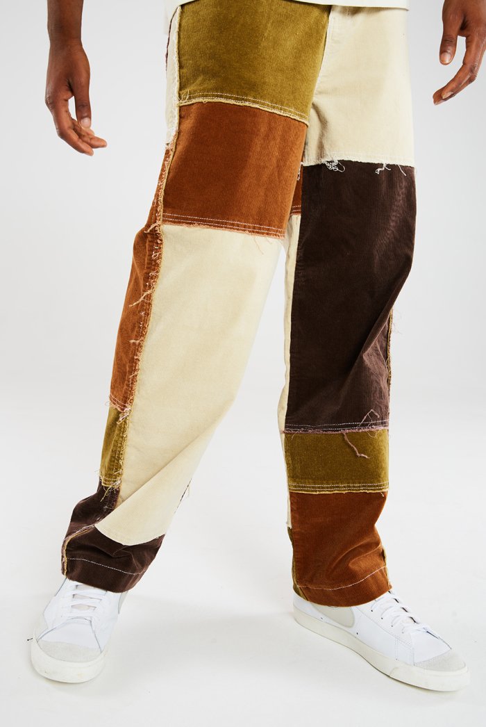 Mænds lige ben jeans denim mandlige syninger lige ben bukser mænd løse patchwork jeans homme pantalones: Brun / Xl