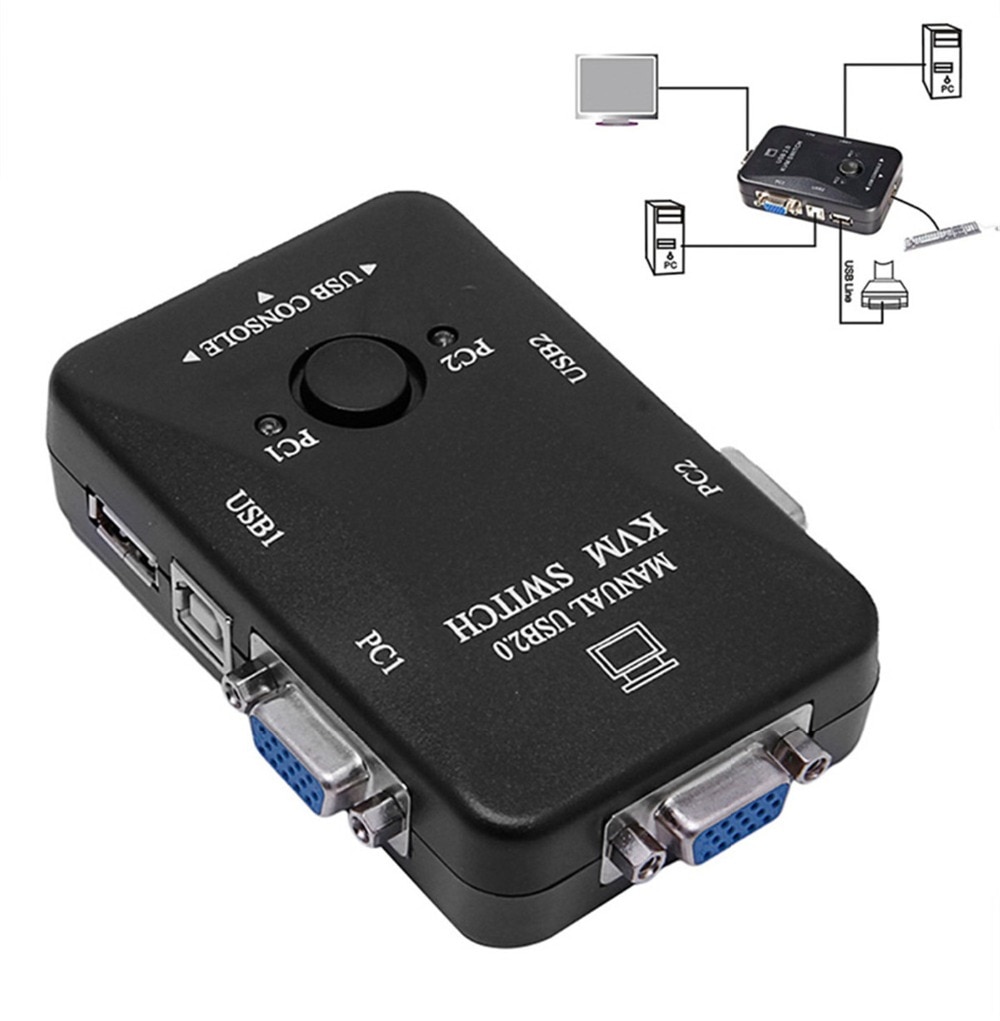 Handleiding 2 Port USB 2.0 KVM VGA Switch Box voor 2 PC Printer Muis Toetsenbord Monitor C26