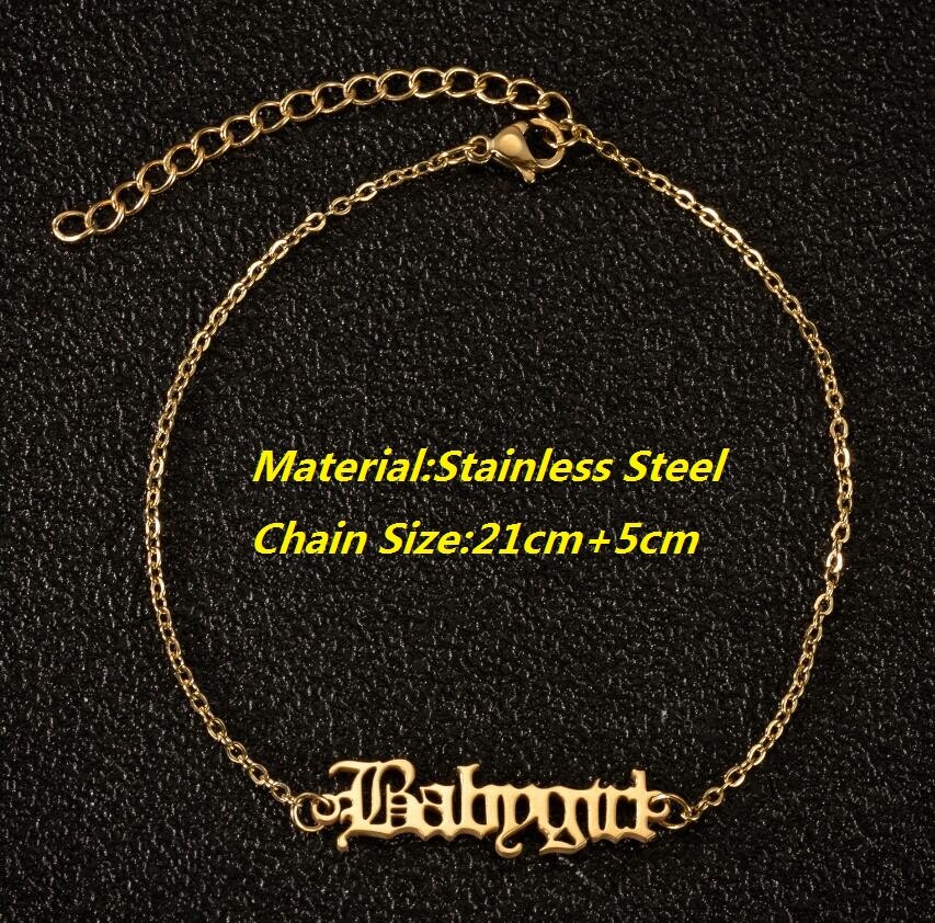 Trendy Sieraden Vrouwelijke Enkelbanden Gouden Ketting Baby Meisje Enkelband Babygirl Angel Oud Engels Brief Charm Enkelbanden Bff