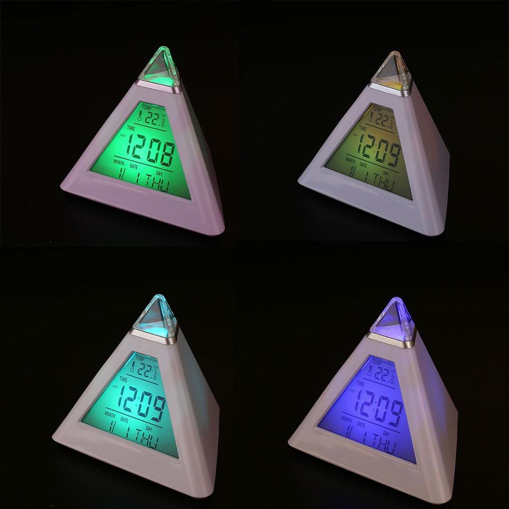 Triangular Pyramid Clock Silent alarm Perpetual calendar thermometer clock Colorful color changing mood triangle clock