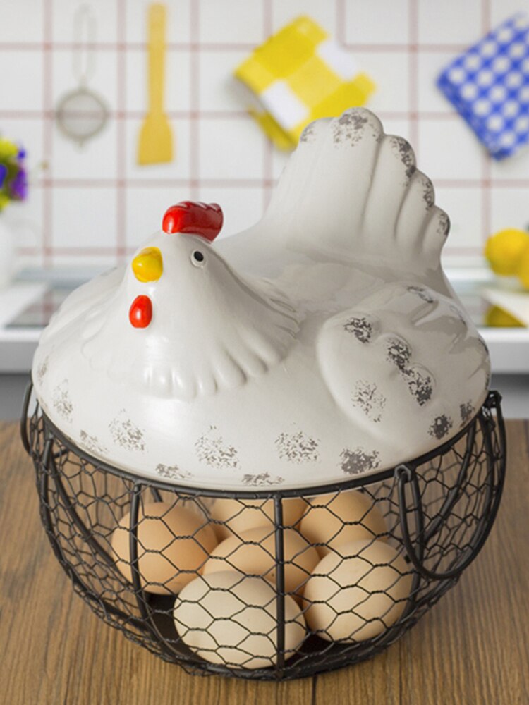 Keramik æg stativ kylling silke æg kurv frugt kurv samling keramisk kylling spire dekoration køkken opbevaring #co