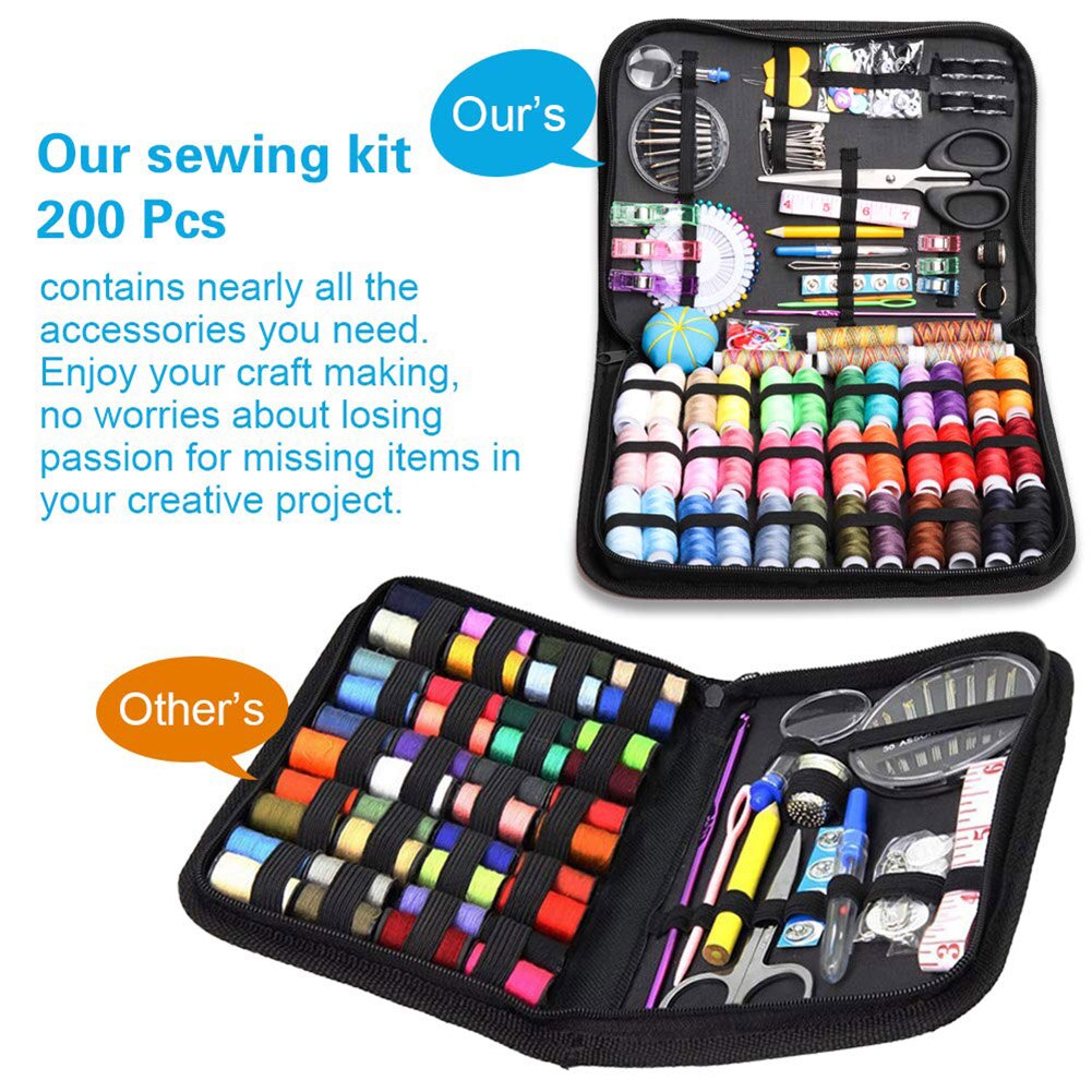 200pcs Sewing Kit Box DIY Sewing Thread Needles Kits Set Hand Stitching Knitting Tools Craft Thread Sewing Accessories