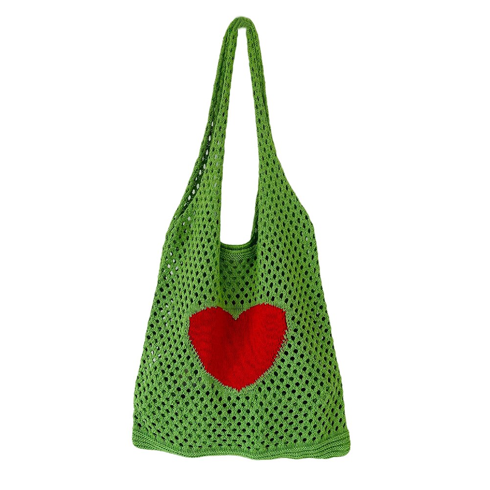 Knitted Shoulder Bags Casual Handmade Mesh Hollow Woven Handbag Travel Portable Crochet Bag Clutch Large Capacity Bags: Green