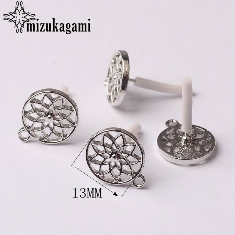 Zink-legierung Goldene Runde Blumen Basis Ohrringe Stecker Charms 6 teile/los DIY Ohrringe Schmuck Machen Zubehör: Silver