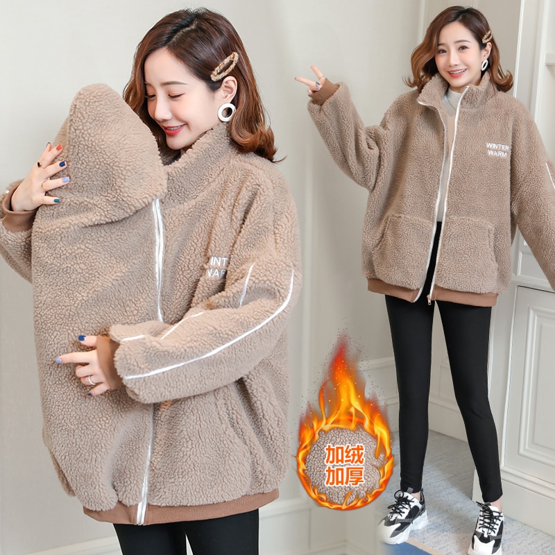 Autunno inverno pile giacca premaman cappotti marsupio giacca abbigliamento per donne incinte sciarpa gravidanza moda coreana