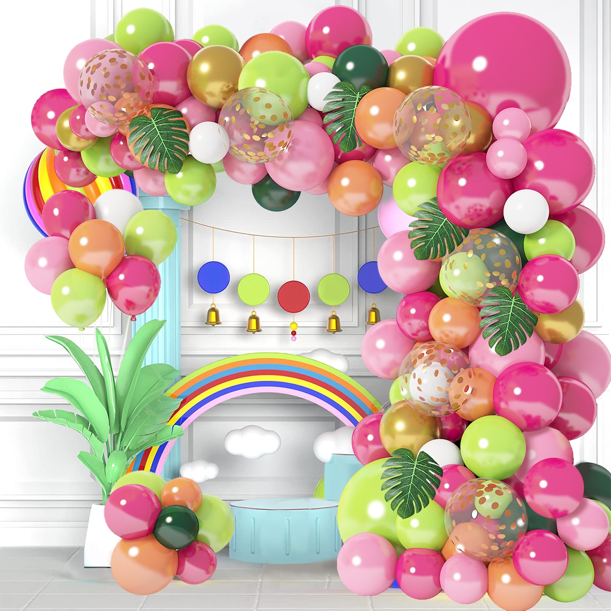Hawaiianische Ballon-Girlande, Bogen-Set, tropischer Sommer, Hawaii-Party-Dekoration, Flamingo, Aloha, für Kinder, Babyparty, Geburtstag, Party-Dekoration