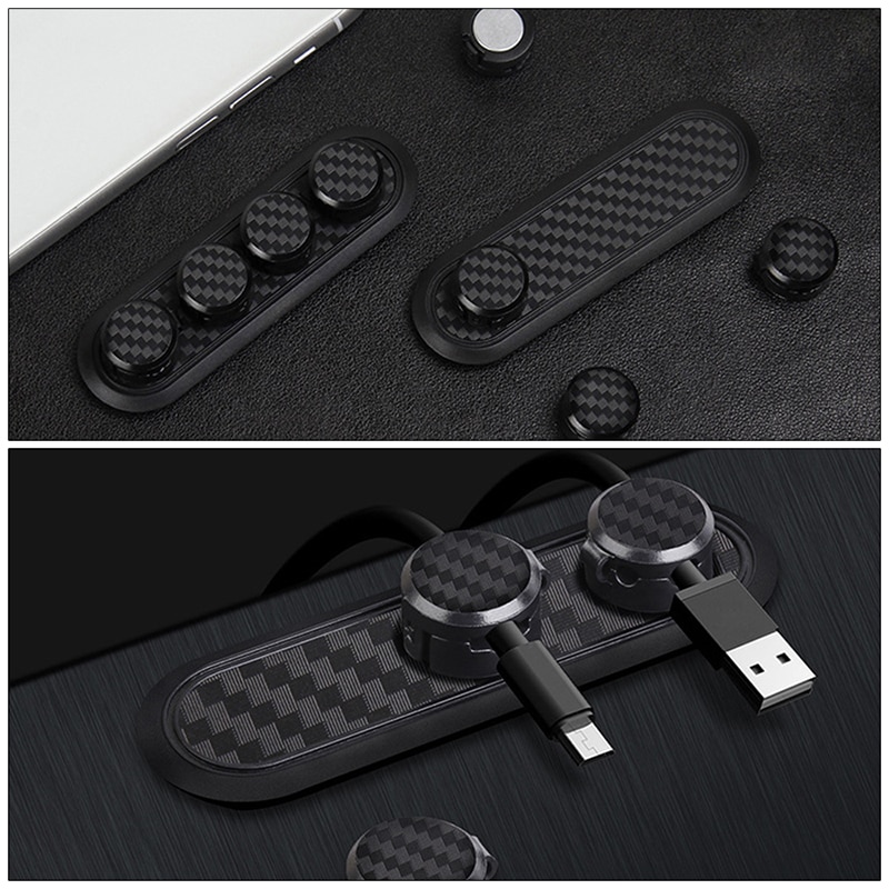 Carbon Fiber Magnetic Cable Organizer USB Cable Management Winder Clip Desktop Workstation Wire Cord Protector Cable Holder