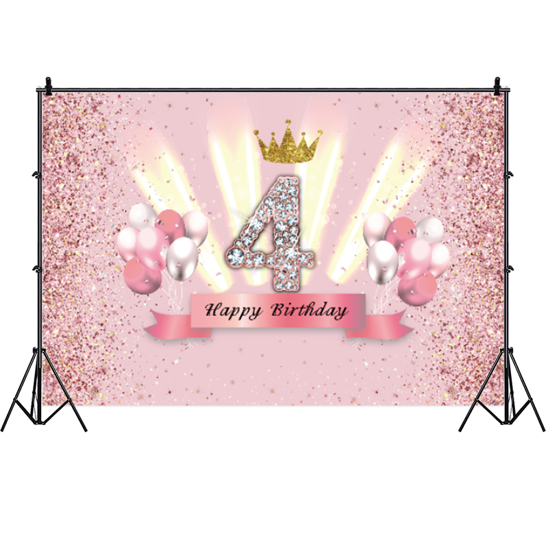 Arrière-plan rose pour 4ème Photo, fille et garçon de quatre ans, couronne de fête d'anniversaire, arrière-plan pour photographie, bannière, accessoire pour séance Photo