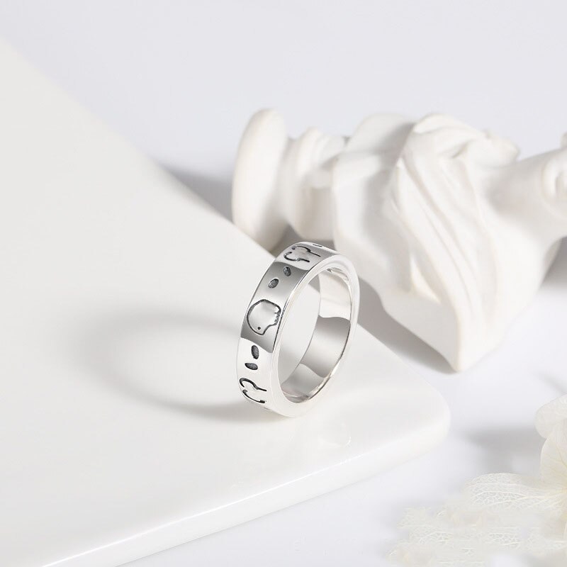 100% 925 sterling silver ring, retro craftsmanship, original charm, miniature , classic LOGO jewelry: 5 / 6mm