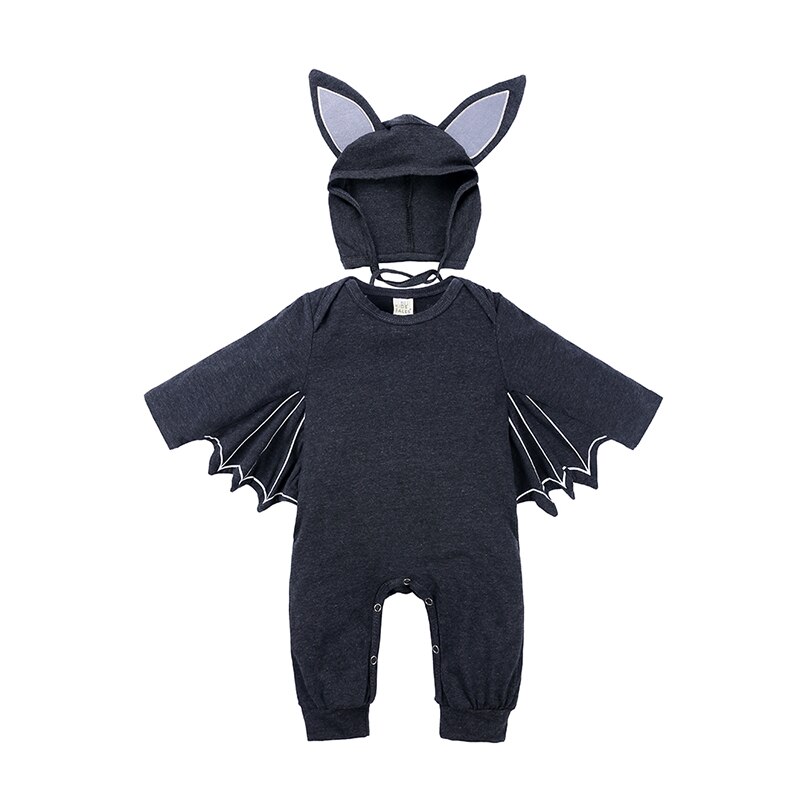 Newborn Kids Baby Boy Baby Girl Bat Wing Halloween Warm Infant Zipper Cotton Long Sleeve Romper Jumpsuit Hooded Clothes: Dark gray / 80cm