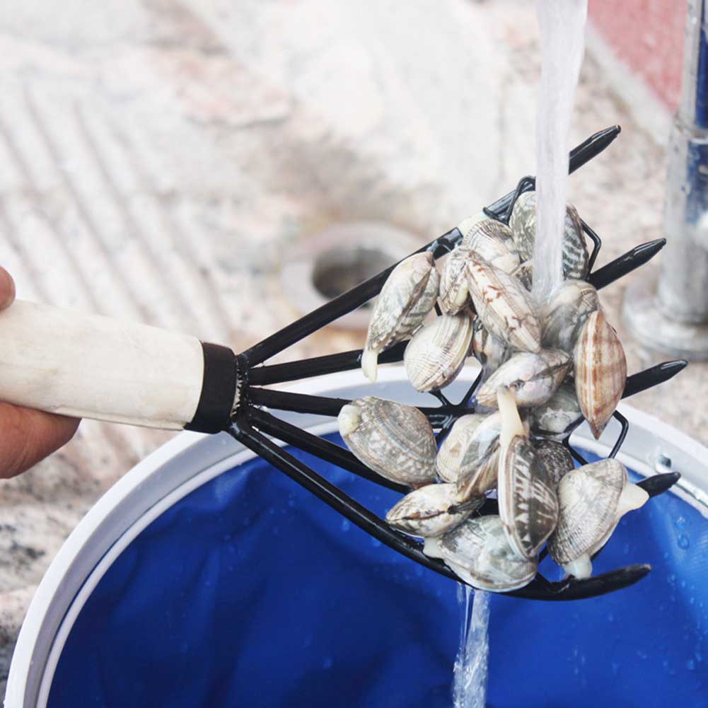 Shell pitchfork grave skaldyr træ håndtag værktøj 5 klo musling rake konkylie hjem med netto strand tilbehør nyttige haven