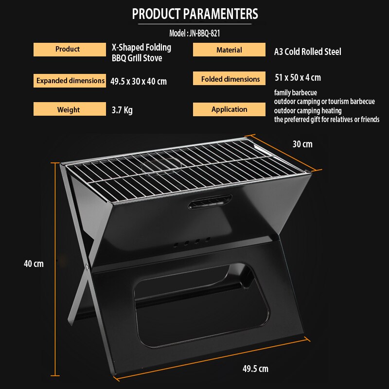 Haide®Barbacoa plegable en forma de X, jardín, acampada, estufa para hacer Parrilla, calentador o Churrasqueira, parrilla comercial, Kebab