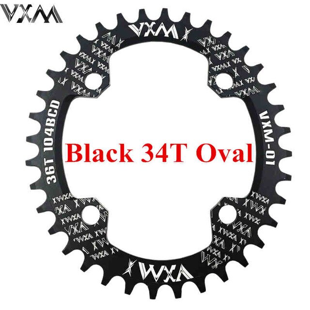 Fiets 104 bcd crank ovaal rond 30t 32t 34t 36t 38t 40t 42t 44t 46t 48t 50t 52t smal breed kettingwiel mtb fiets kettingblad: Ovaal 34t zwart