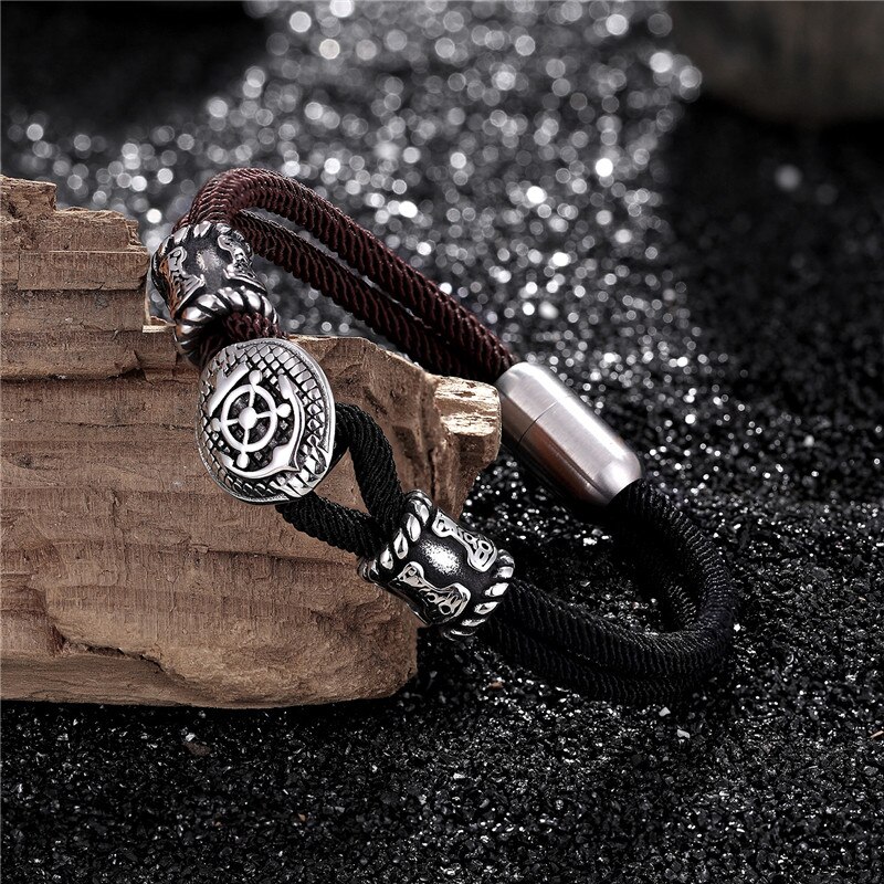 Mkendn seemannsanker-ruderseilarmband für damen und herren, edelstahl-magnetverschluss, marine-stil, hoffnungsschmuck, überlebensschmuck, pulseras