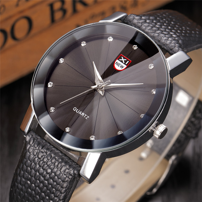 Relogio Masculino Xinew Goedkope Horloges Voor Mannen Mode Lederen Band Eenvoudige Quartz Polshorloge Erkek Barato Saat Zwart