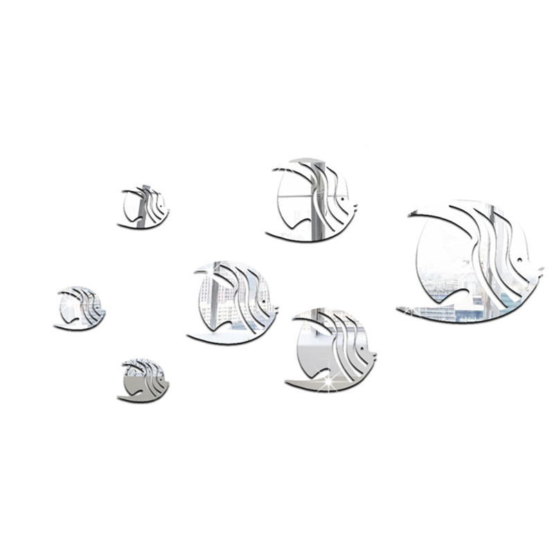 Tofok akryl boble fisk speil overflate vegg klistremerke sjø fisk lim sliver gull barnerom barnehage speil veggmalerier dekaler forsyning: Flis c