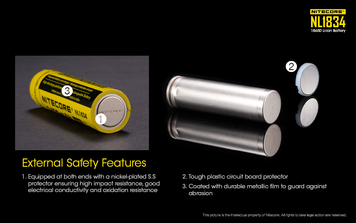 Nitecore  nl1834 3400 mah 3.7v 18650 genopladeligt li-ion batteri med beskyttelse