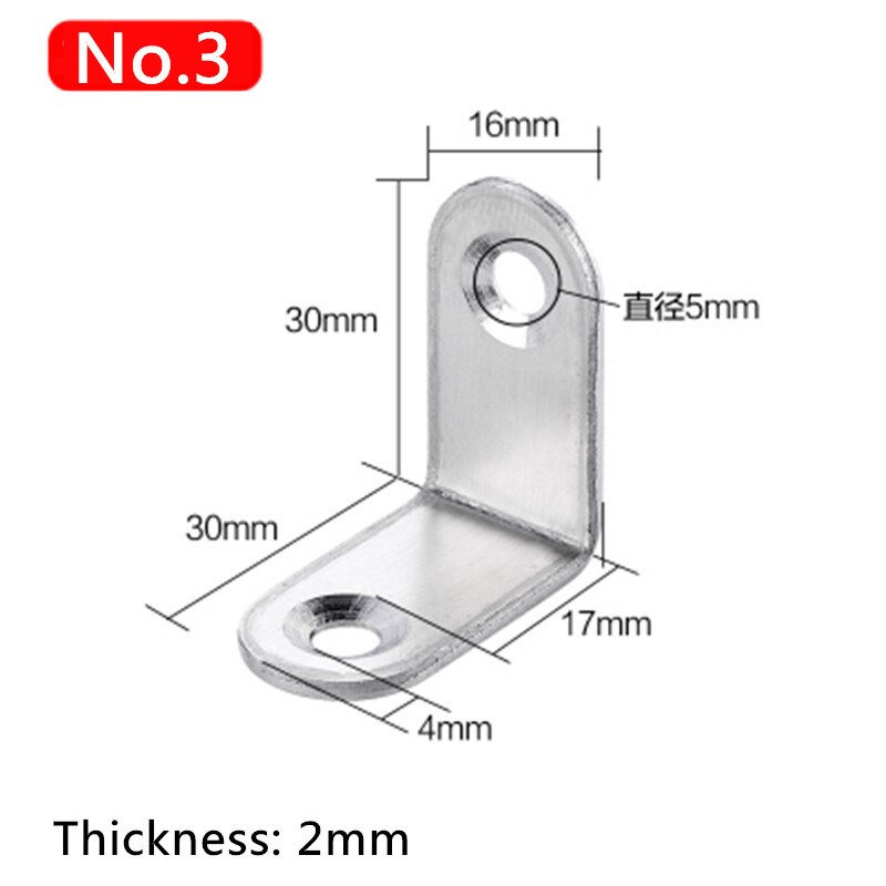 10 stk møbler vinkel jern hardware beslag syv størrelse rustfrit stål vinkel hjørne beslag fastgørelseselementer beskytter: 30 x 30 x 16mm