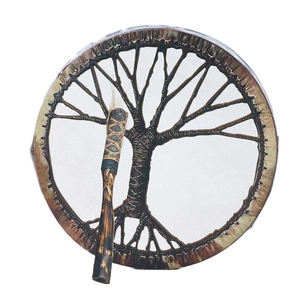 25Cm Houten Sjamaan Drum &quot;Tree Of Life&quot; Siberische Drum Geest Muziek Instrument Prachtige Handgemaakte Ornamenten Sjamaan Drum