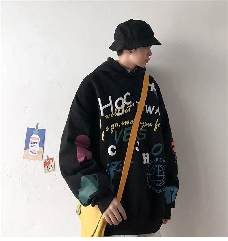Ropa informal estilo Hip Hop para hombre, sudadera informal holgado de talla grande, sudadera con capucha con estampado de personalidad