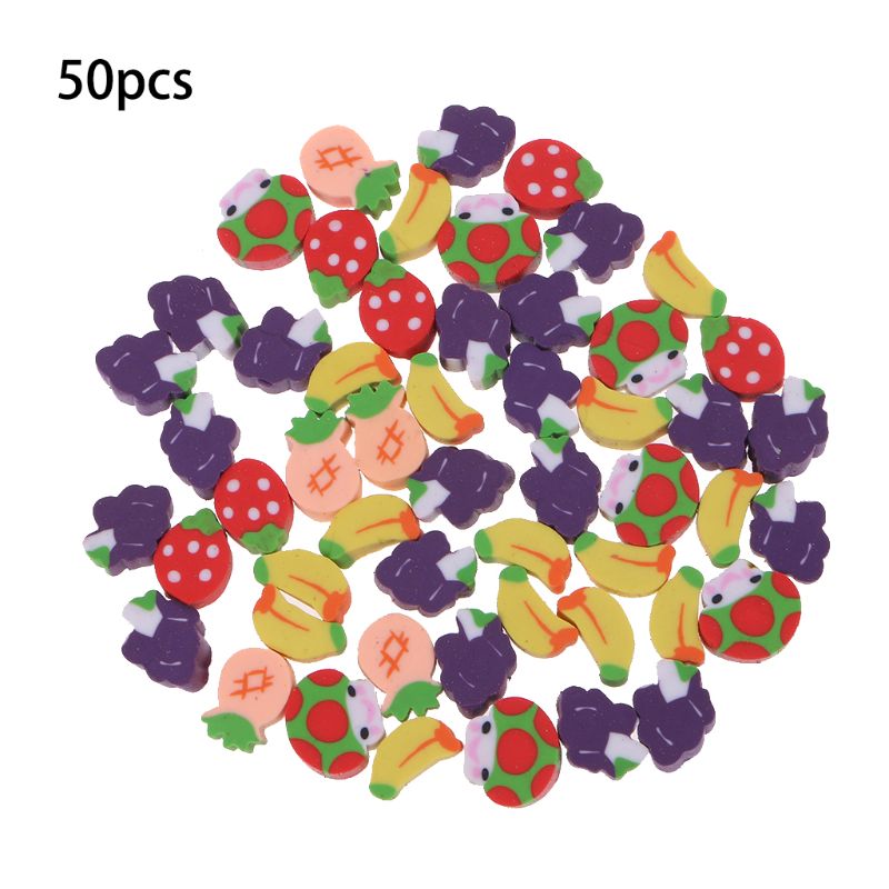 50 Stuks Leuke Mini Fruit Rubber Potlood Eraser Kinderen Creatieve Briefpapier Speelgoed