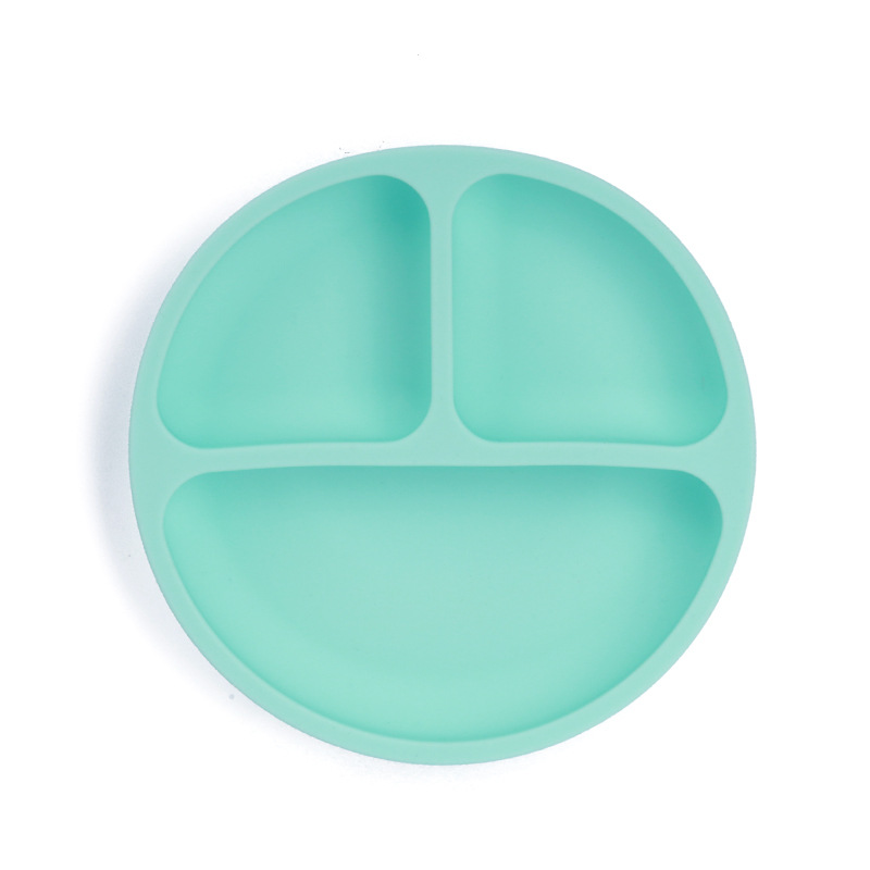 Vaisselle en silicone en forme de bol et assiette avec ventouse pour bébé,service de table pour enfant avec visage souriant,: Mint